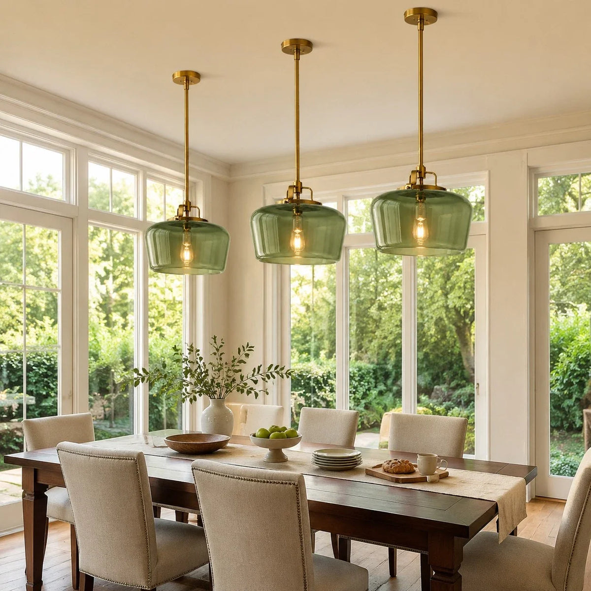 Milk Glass Pendant Light, 15 in Antique Brass Kitchen Light