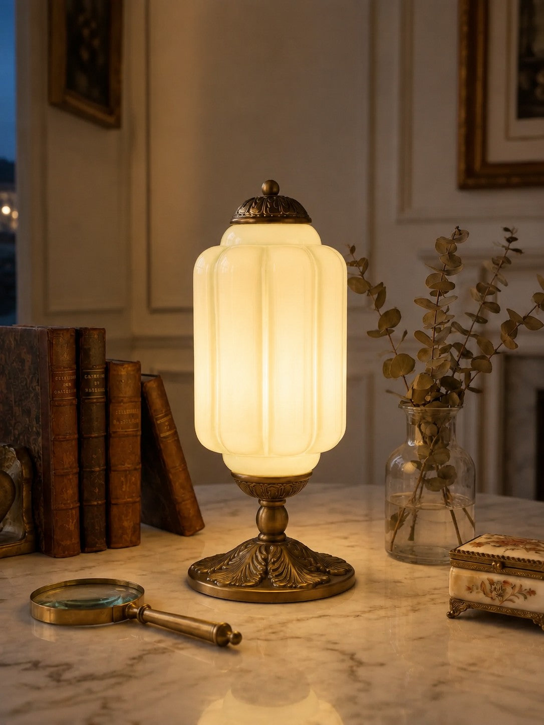 Ribbed Glass Table Lamp, Vintage Scalloped Accent Lamp