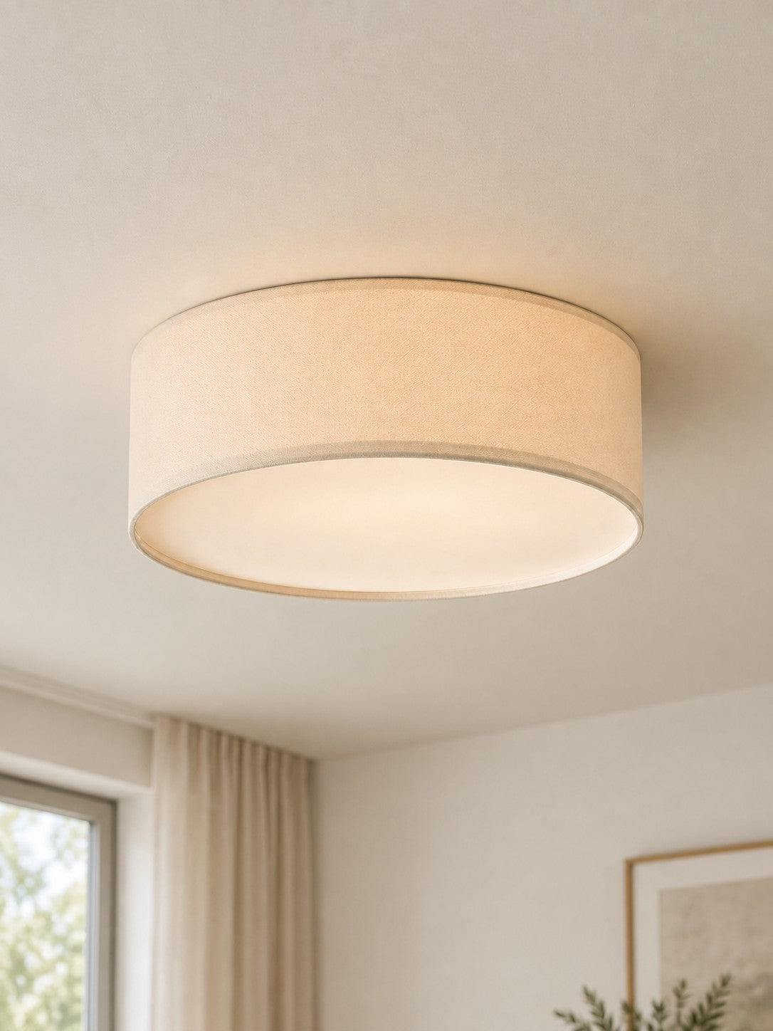 Linen Drum Flush Mount Ceiling Light, Low Profile Lamp