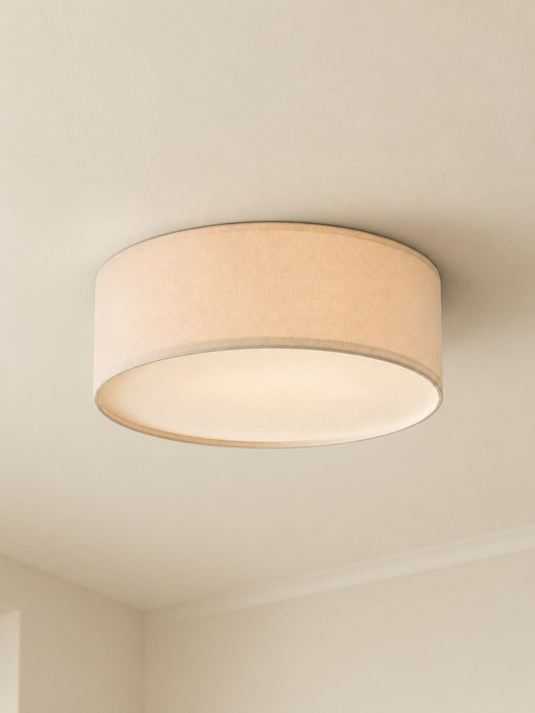 Linen Drum Flush Mount Ceiling Light, Low Profile Lamp
