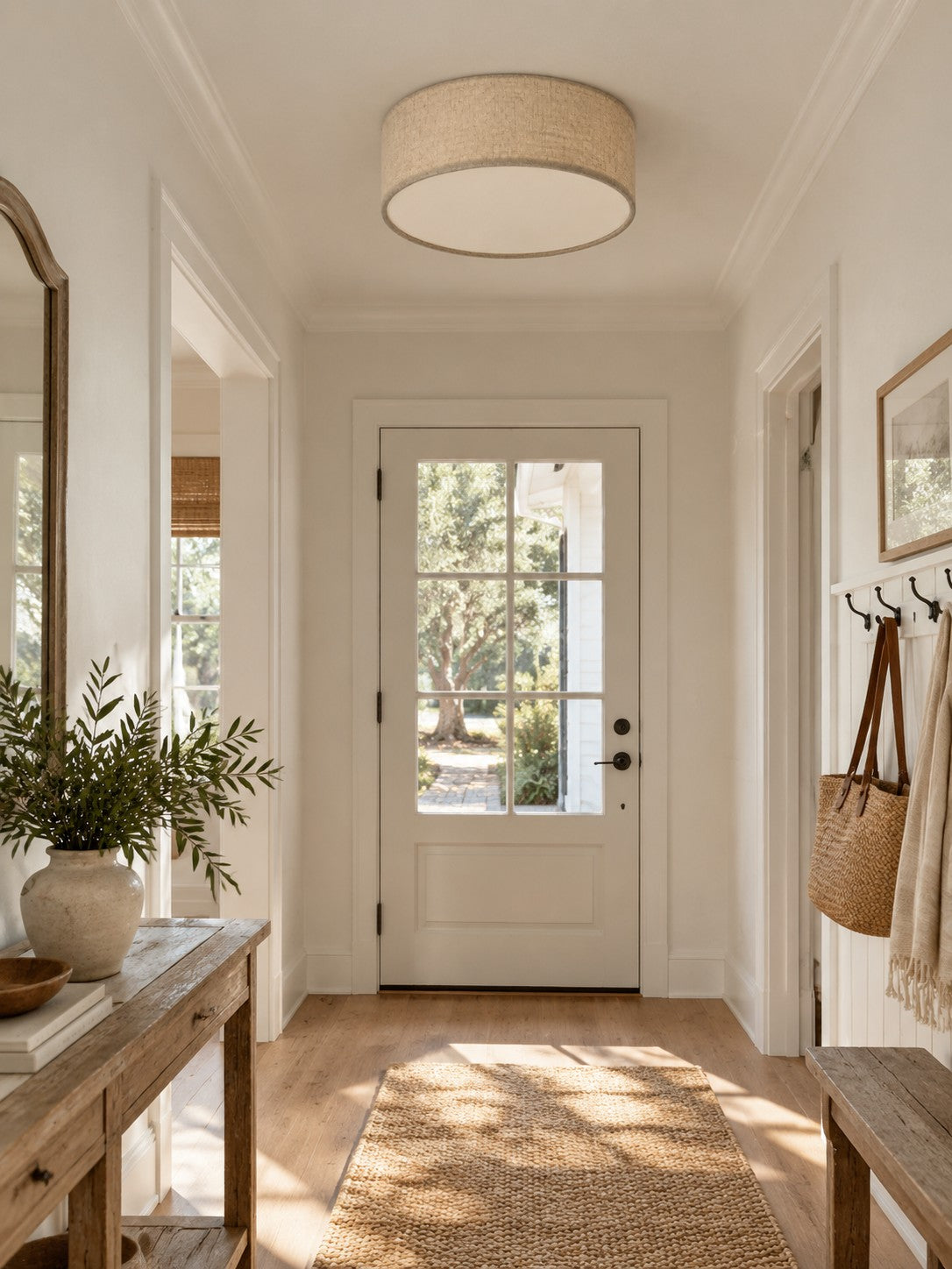 Linen Drum Flush Mount Ceiling Light, Low Profile Lamp