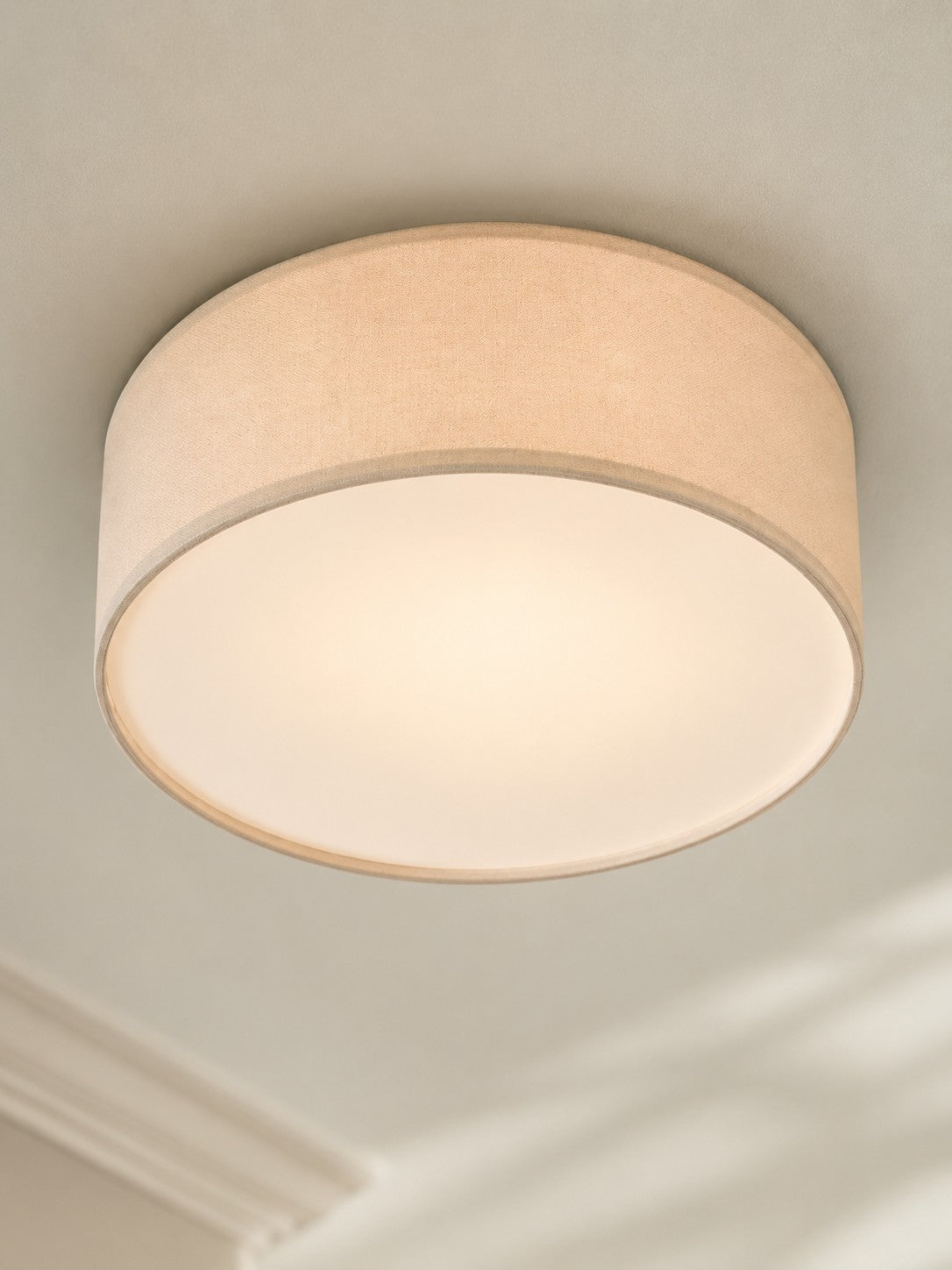 Linen Drum Flush Mount Ceiling Light, Low Profile Lamp