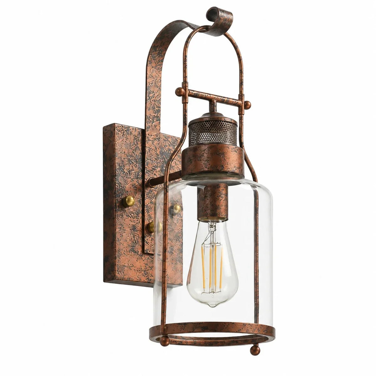 Industrial Glass Jar Wall Sconce, Rustic Metal Cage Light