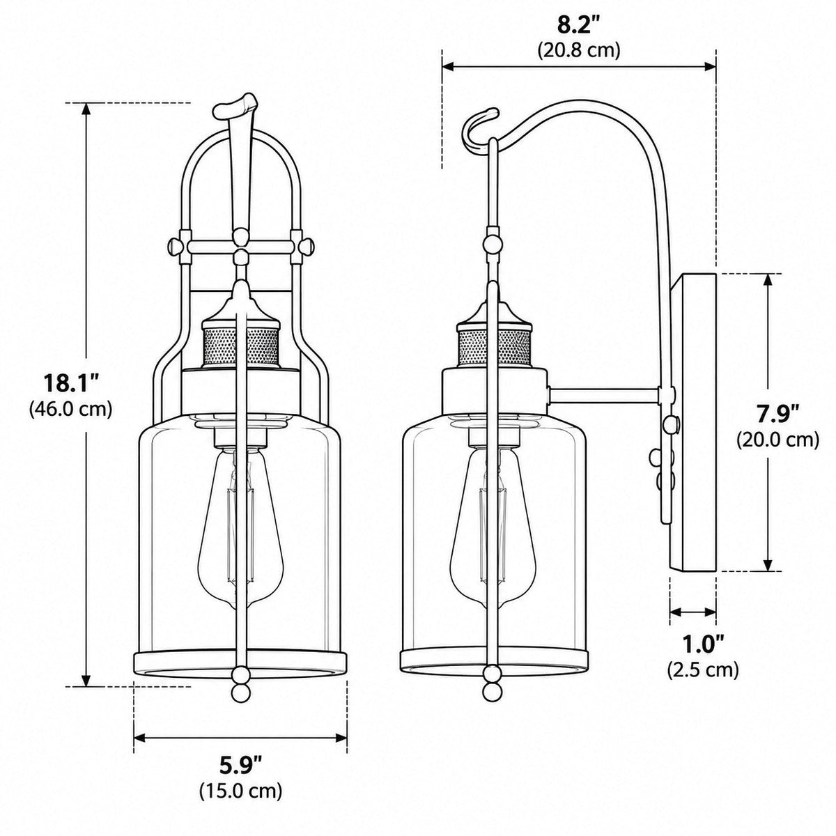 Industrial Glass Jar Wall Sconce, Rustic Metal Cage Light