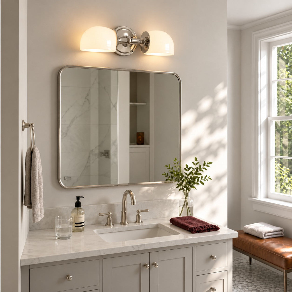 Milk Glass Vanity Light, 2-Light Bathroom Wall Sconce