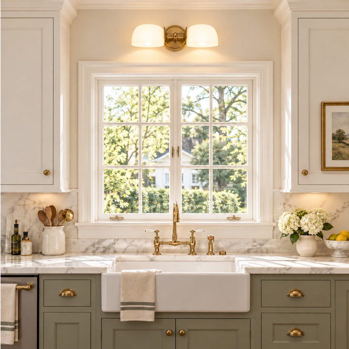 Milk Glass Vanity Light, 2-Light Bathroom Wall Sconce