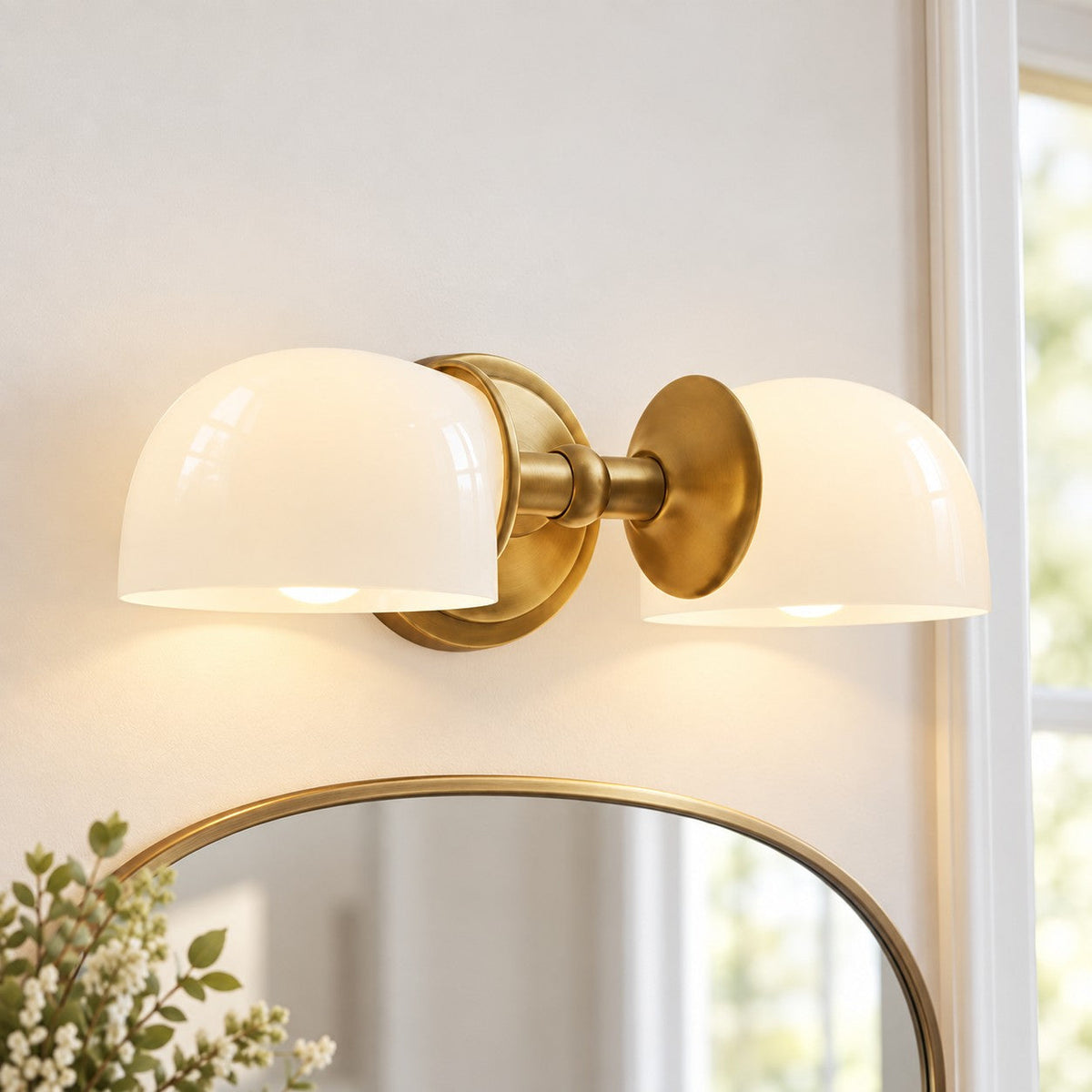 Milk Glass Vanity Light, 2-Light Bathroom Wall Sconce