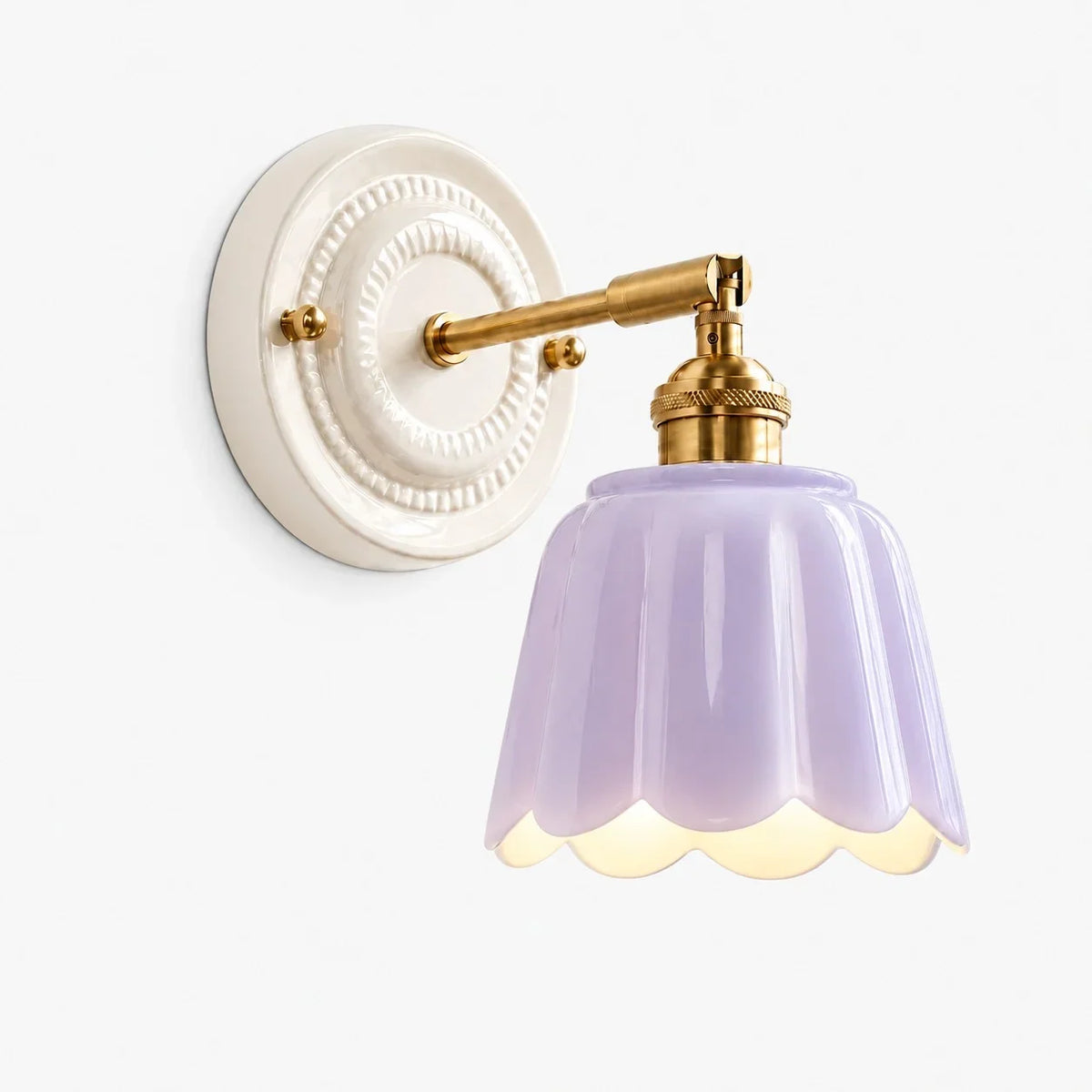 Scalloped Ceramic Wall Sconce, Adjustable Arm Flower Light