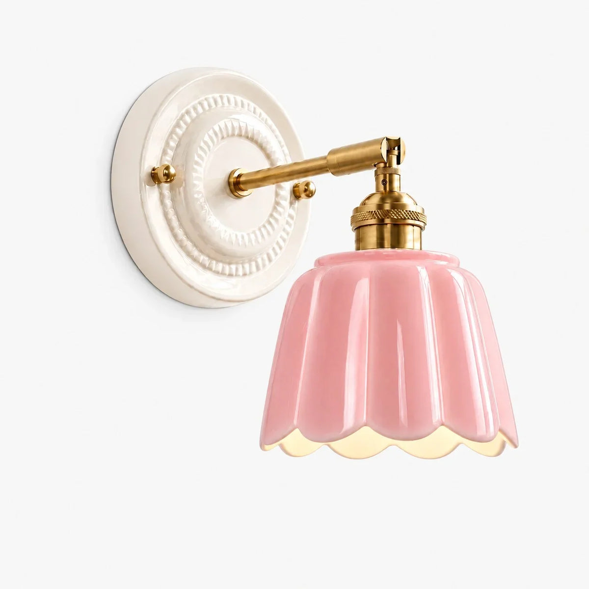 Scalloped Ceramic Wall Sconce, Adjustable Arm Flower Light