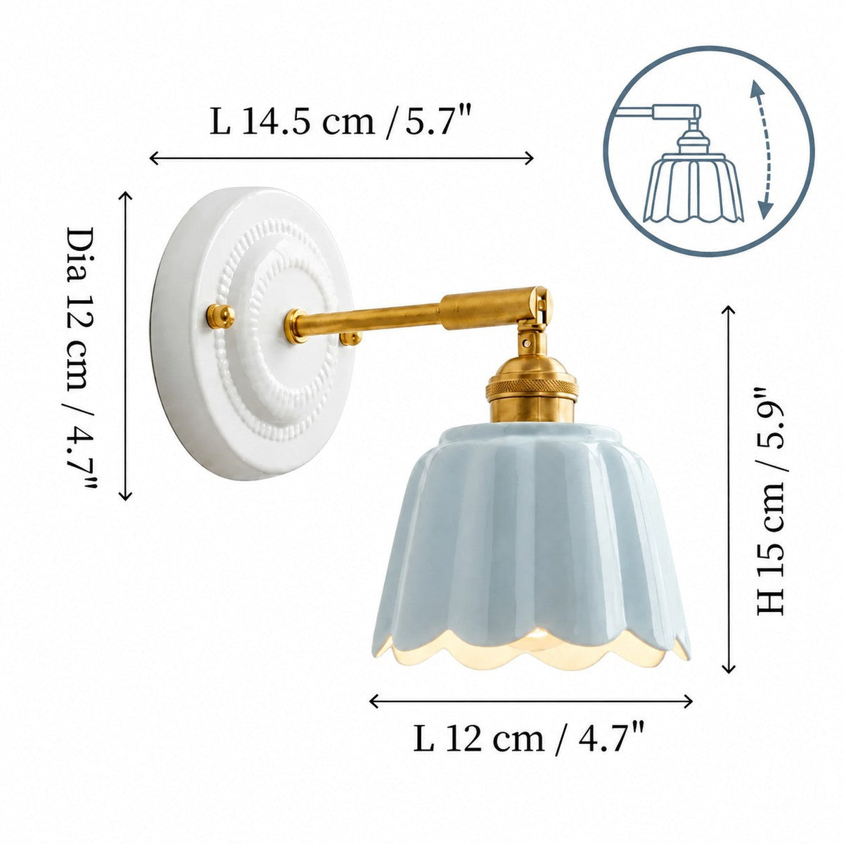 Scalloped Ceramic Wall Sconce, Adjustable Arm Flower Light