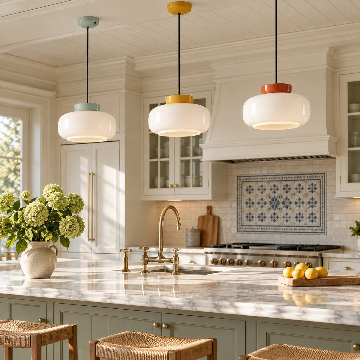 Bauhaus Ceramic Pendant Light, Two-Tone Colorful Bowl Lamp