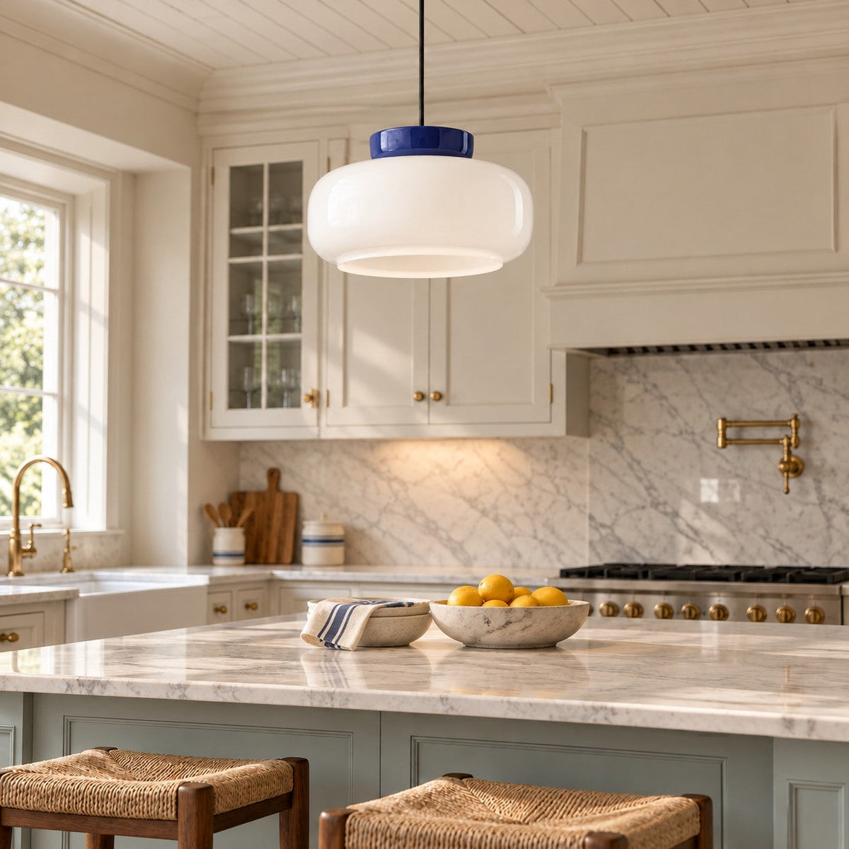 Bauhaus Ceramic Pendant Light, Two-Tone Colorful Bowl Lamp
