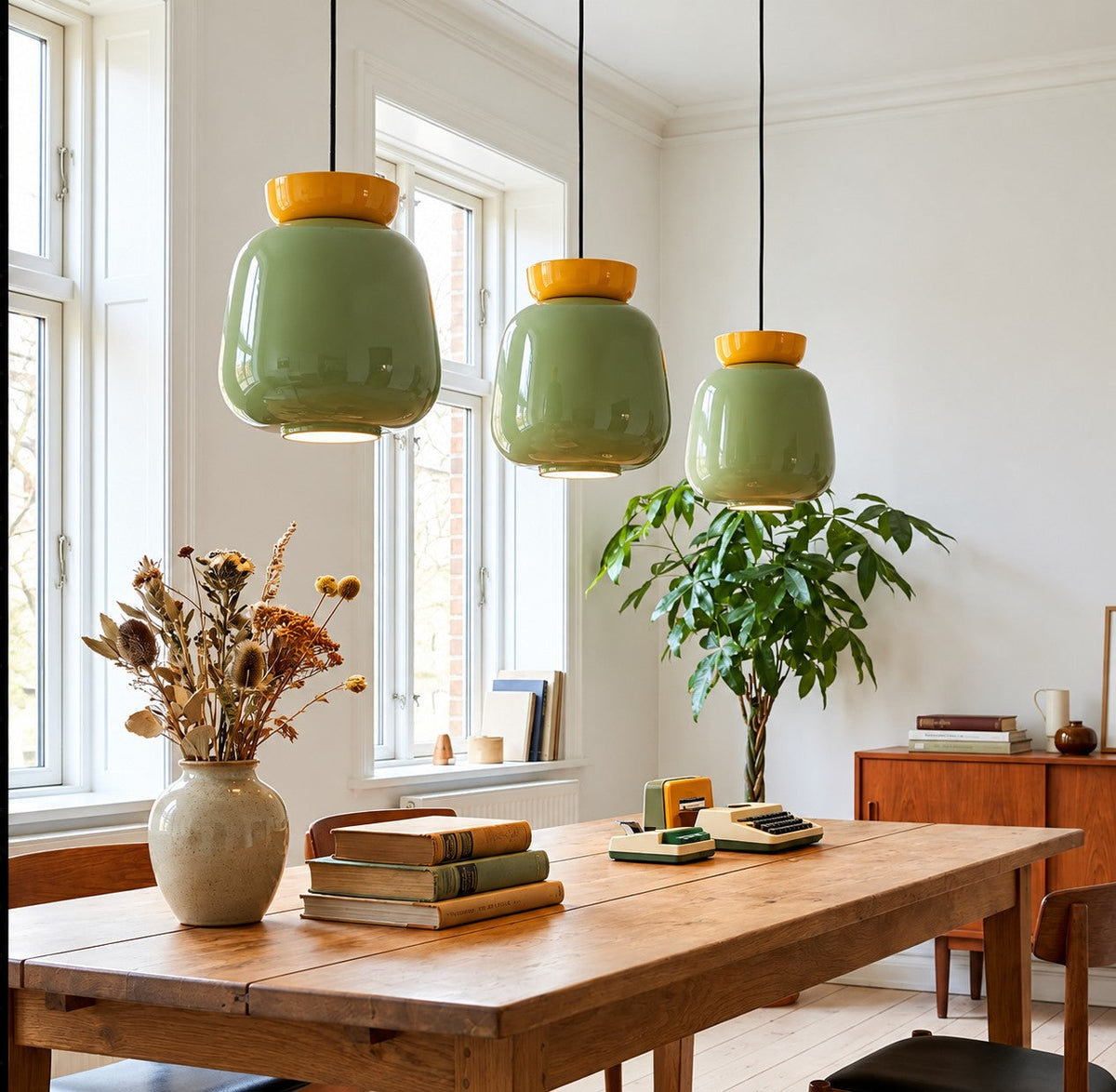 Bauhaus Ceramic Pendant Light, Two-Tone Colorful Bowl Lamp