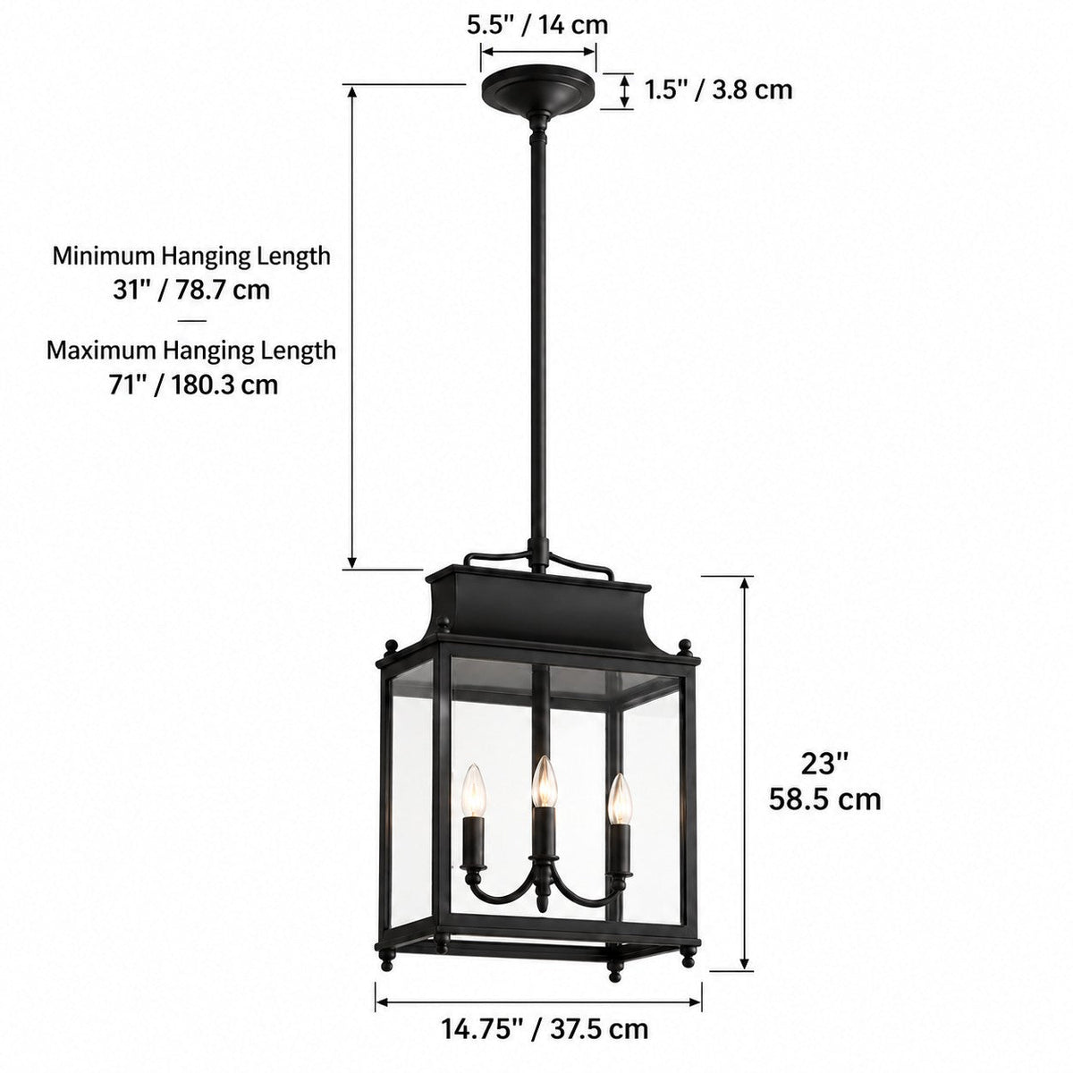Outdoor Lantern Pendant Light, 4-Light Clear Glass Porch