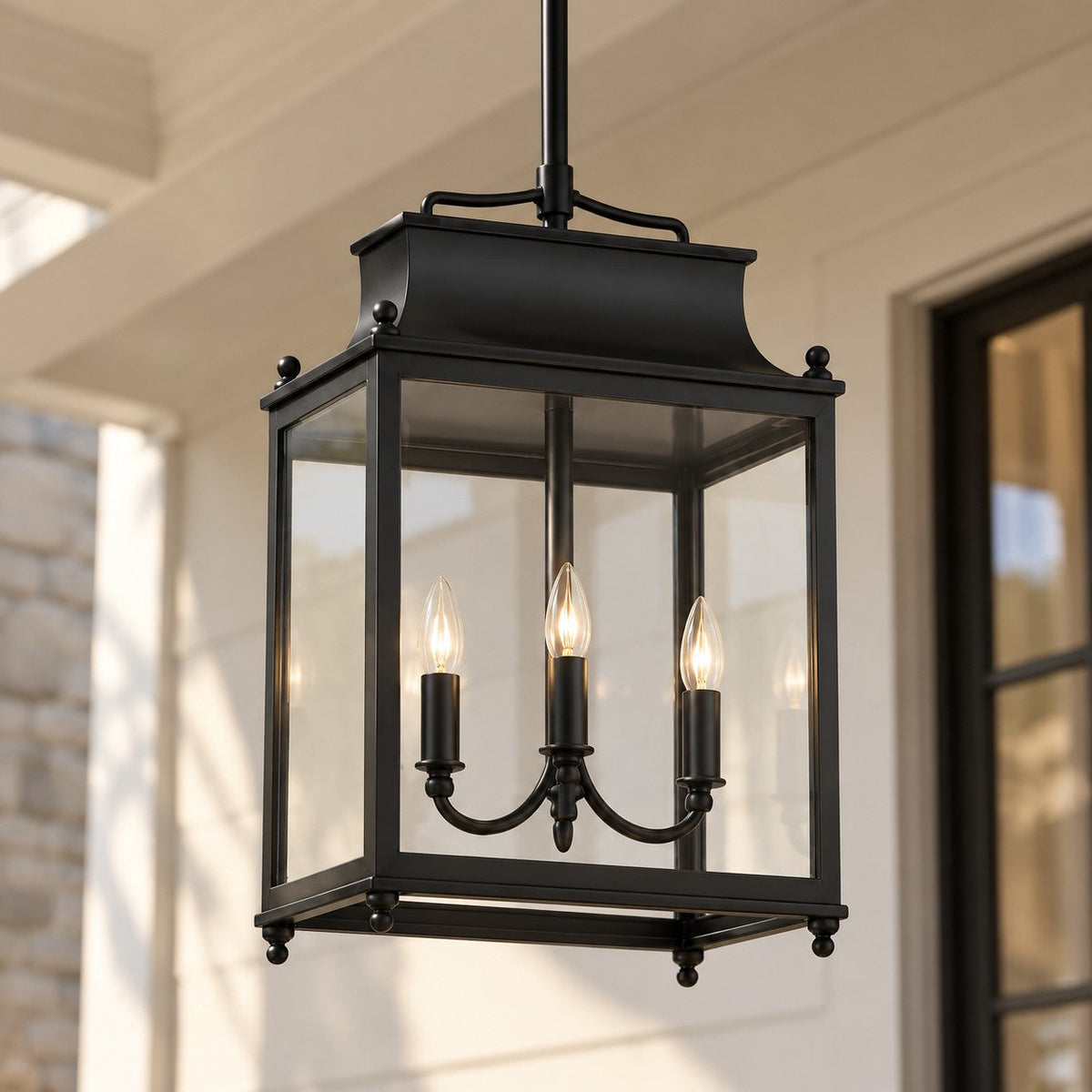 Outdoor Lantern Pendant Light, 4-Light Clear Glass Porch