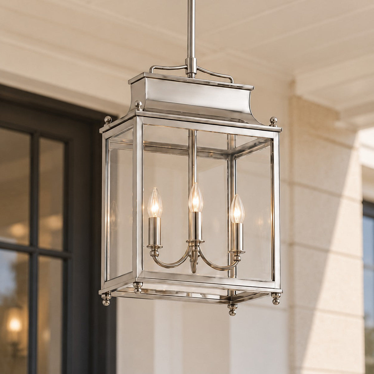 Outdoor Lantern Pendant Light, 4-Light Clear Glass Porch