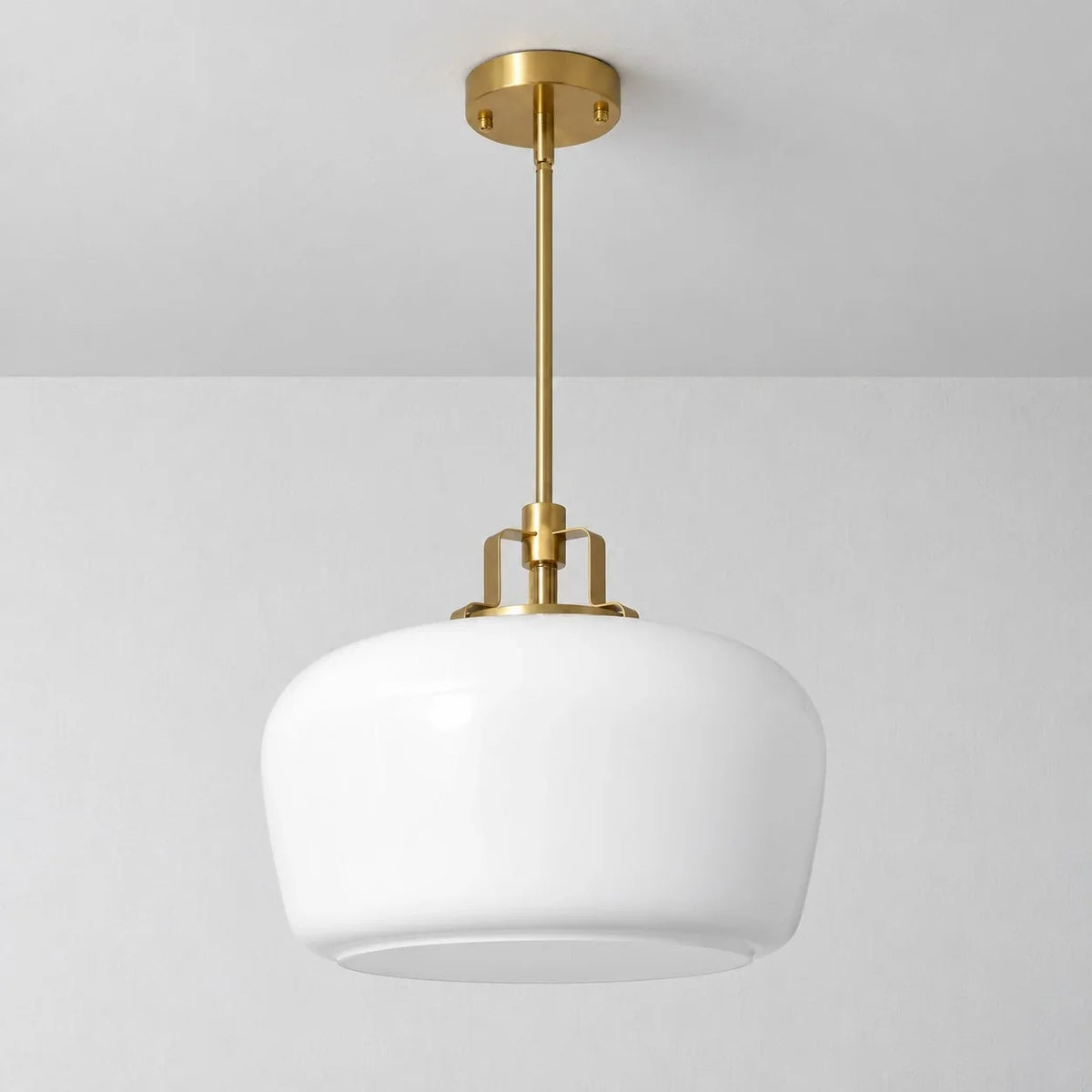 Milk Glass Pendant Light, 15 in Antique Brass Kitchen Light