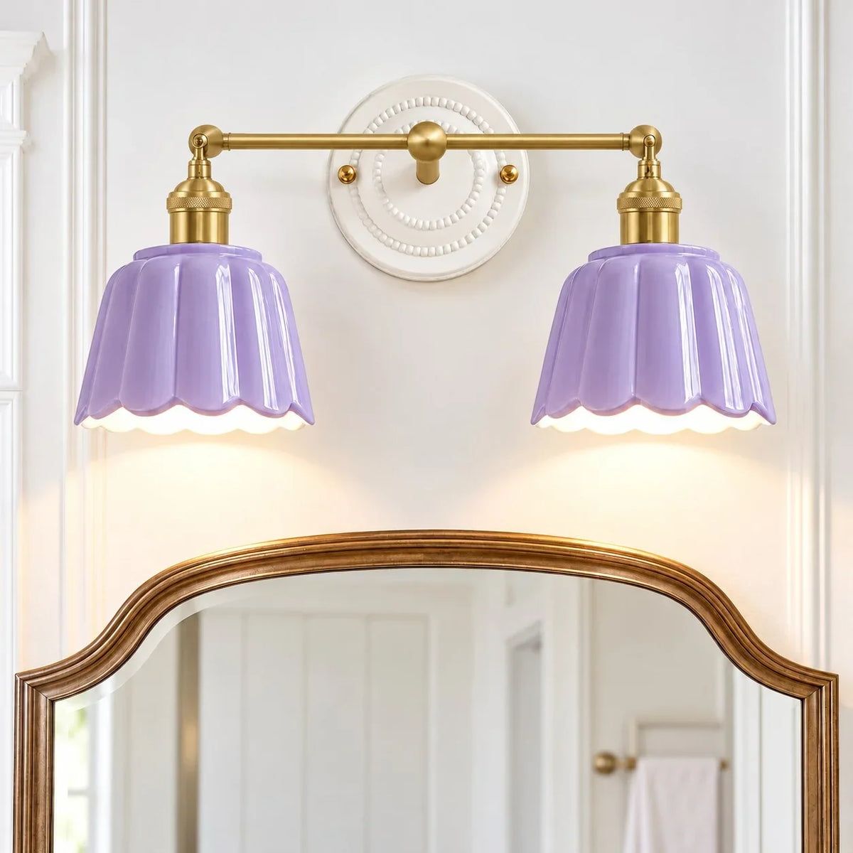 Ceramic Vanity Light, Scalloped Flower 2 or 3 Light Sconce