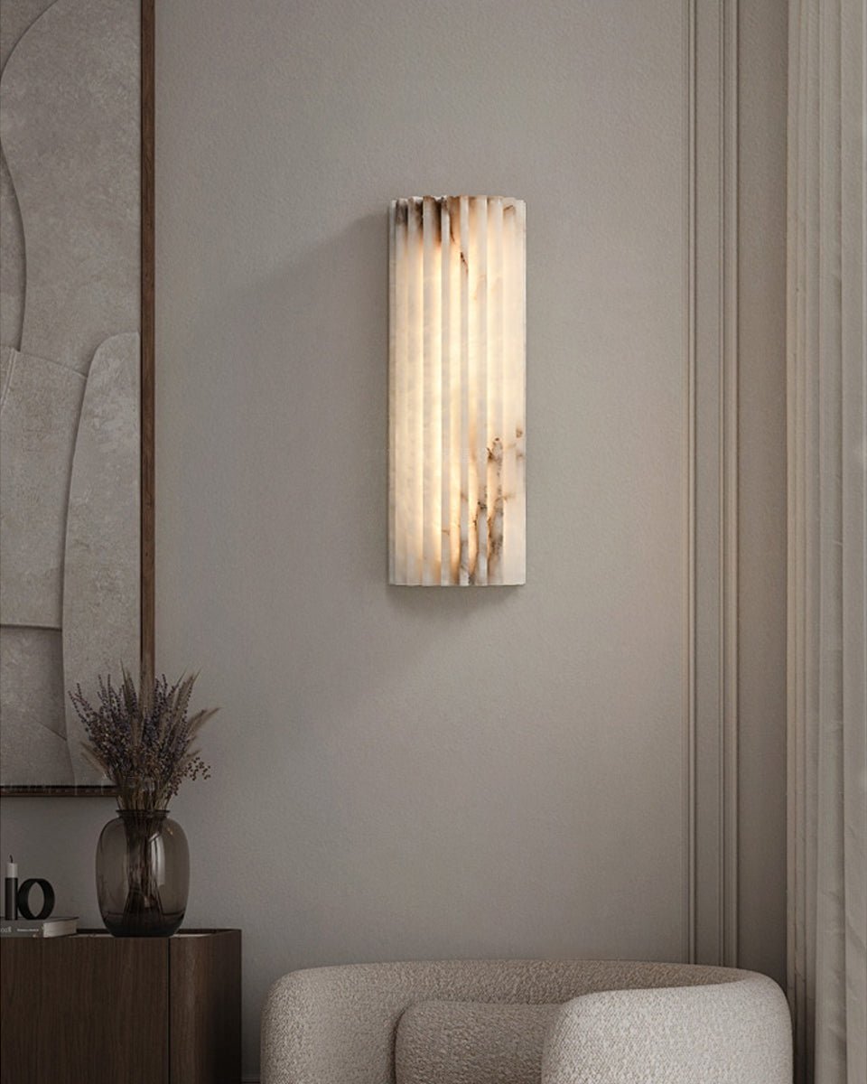 Ribbed Alabaster Wall Sconce, Dimmable LED Stone Wall Light