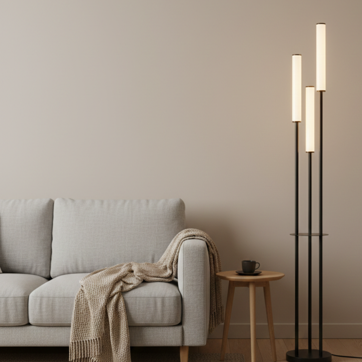 LED Floor Lamp, Slim 3-Light Black Dimmable with Remote
