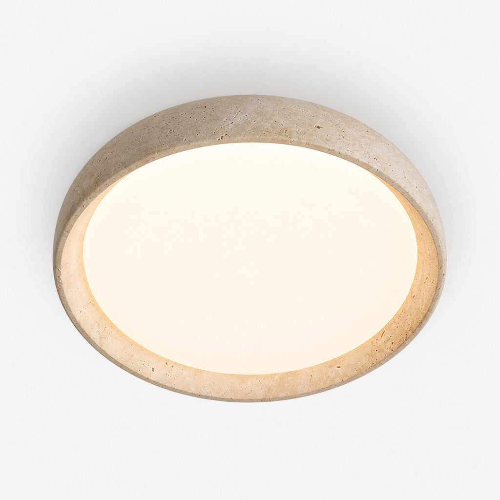 Sculptural Travertine Flush Mount Ceiling Light — Casa Aria Modern Stone Fixture for Bedroom & Entryway