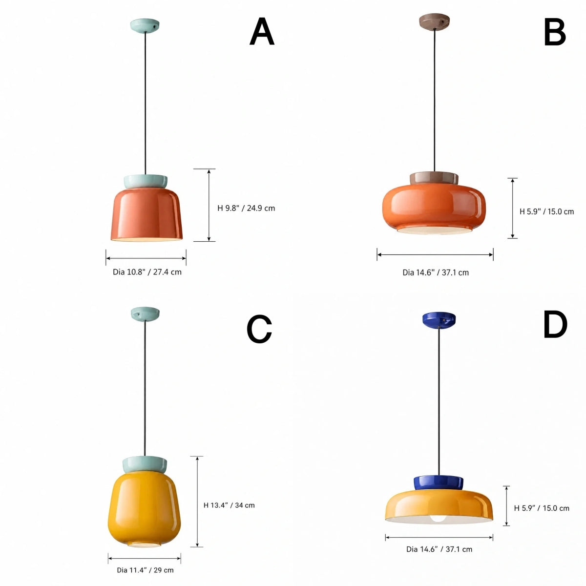 Bauhaus Ceramic Pendant Light, Two-Tone Colorful Bowl Lamp