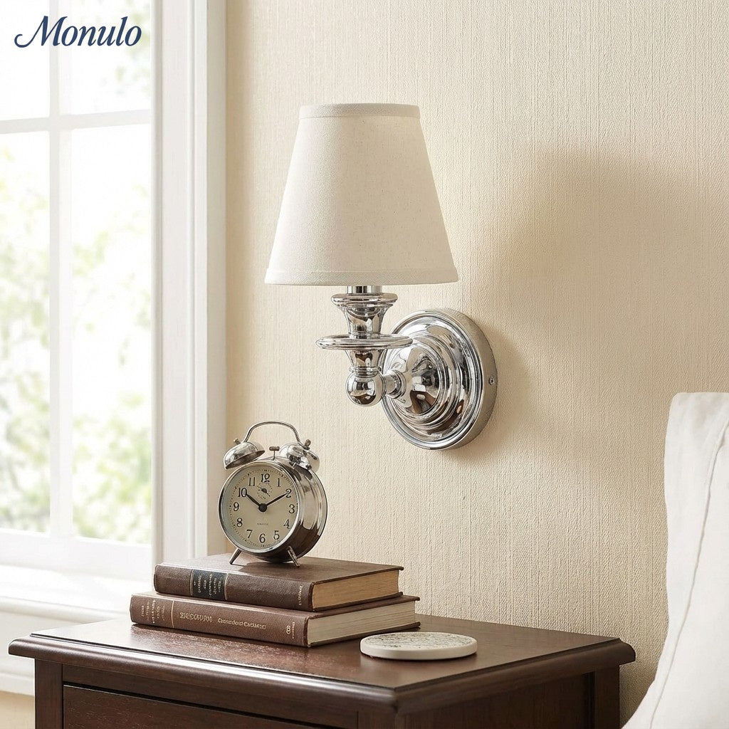 Linen Drum Shade Wall Sconce, Farmhouse Bedroom Wall Lamp