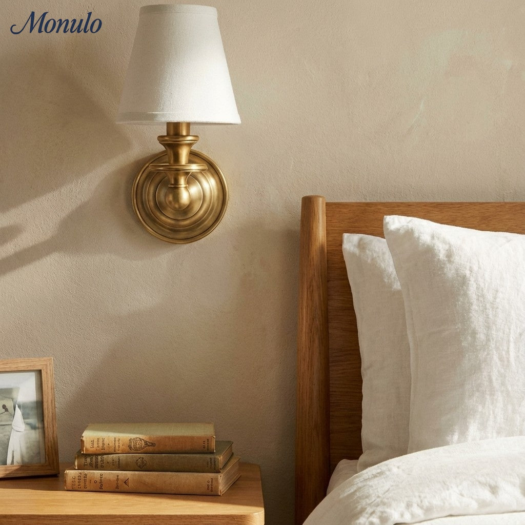 Linen Drum Shade Wall Sconce, Farmhouse Bedroom Wall Lamp