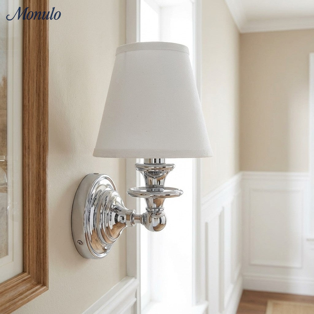 Linen Drum Shade Wall Sconce, Farmhouse Bedroom Wall Lamp