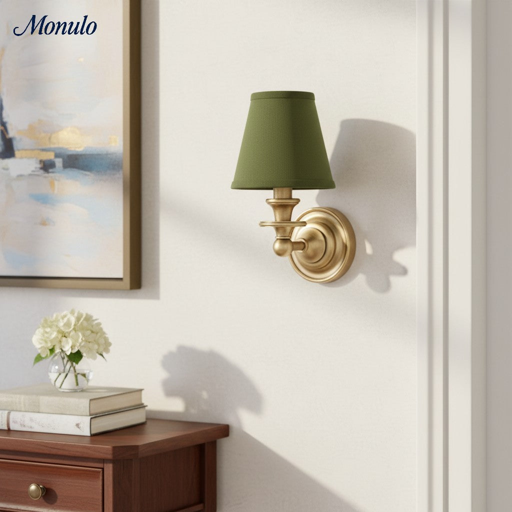 Linen Drum Shade Wall Sconce, Farmhouse Bedroom Wall Lamp