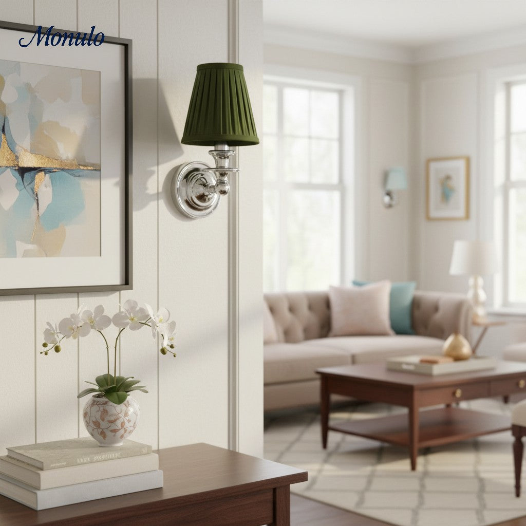 Linen Drum Shade Wall Sconce, Farmhouse Bedroom Wall Lamp