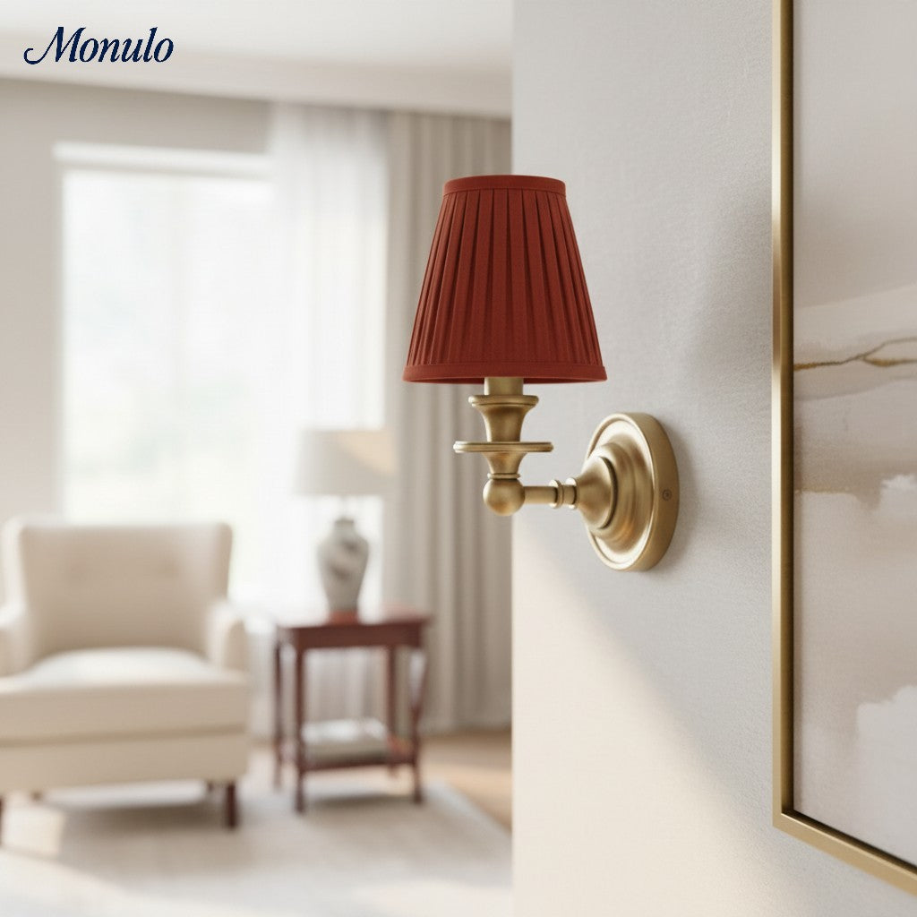 Linen Drum Shade Wall Sconce, Farmhouse Bedroom Wall Lamp