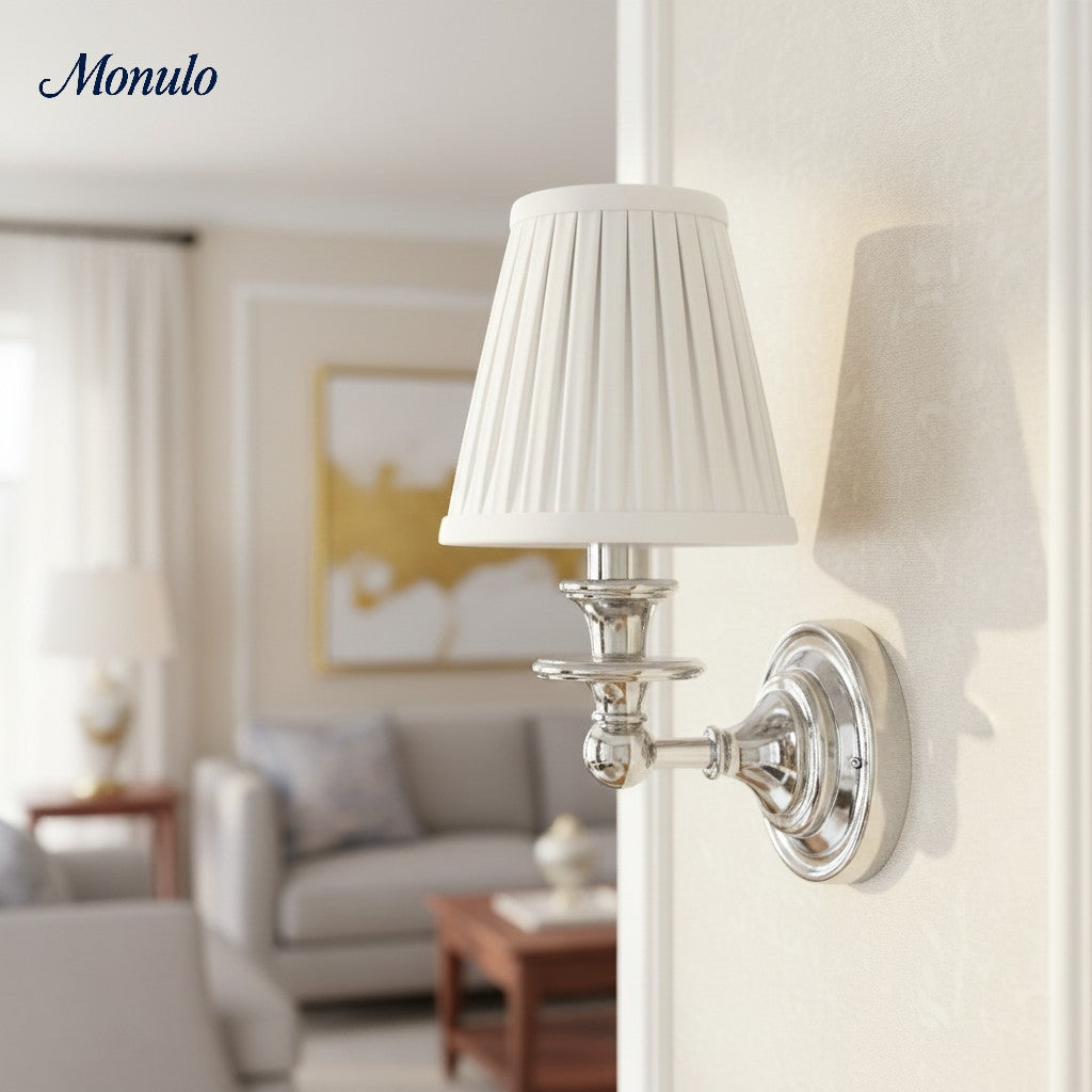 Linen Drum Shade Wall Sconce, Farmhouse Bedroom Wall Lamp
