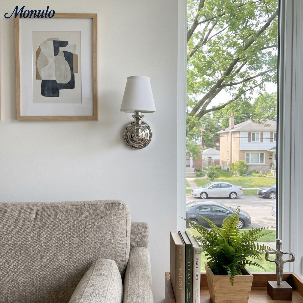 Linen Drum Shade Wall Sconce, Farmhouse Bedroom Wall Lamp