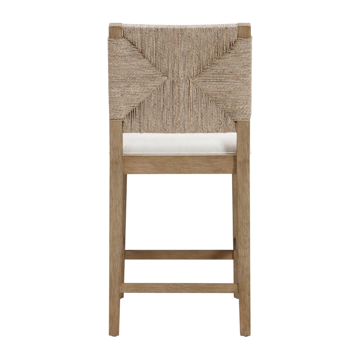 Boucle Counter Height Bar Stool, Woven Seagrass Back