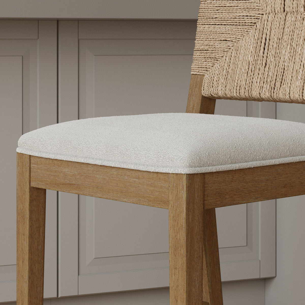 Boucle Counter Height Bar Stool, Woven Seagrass Back