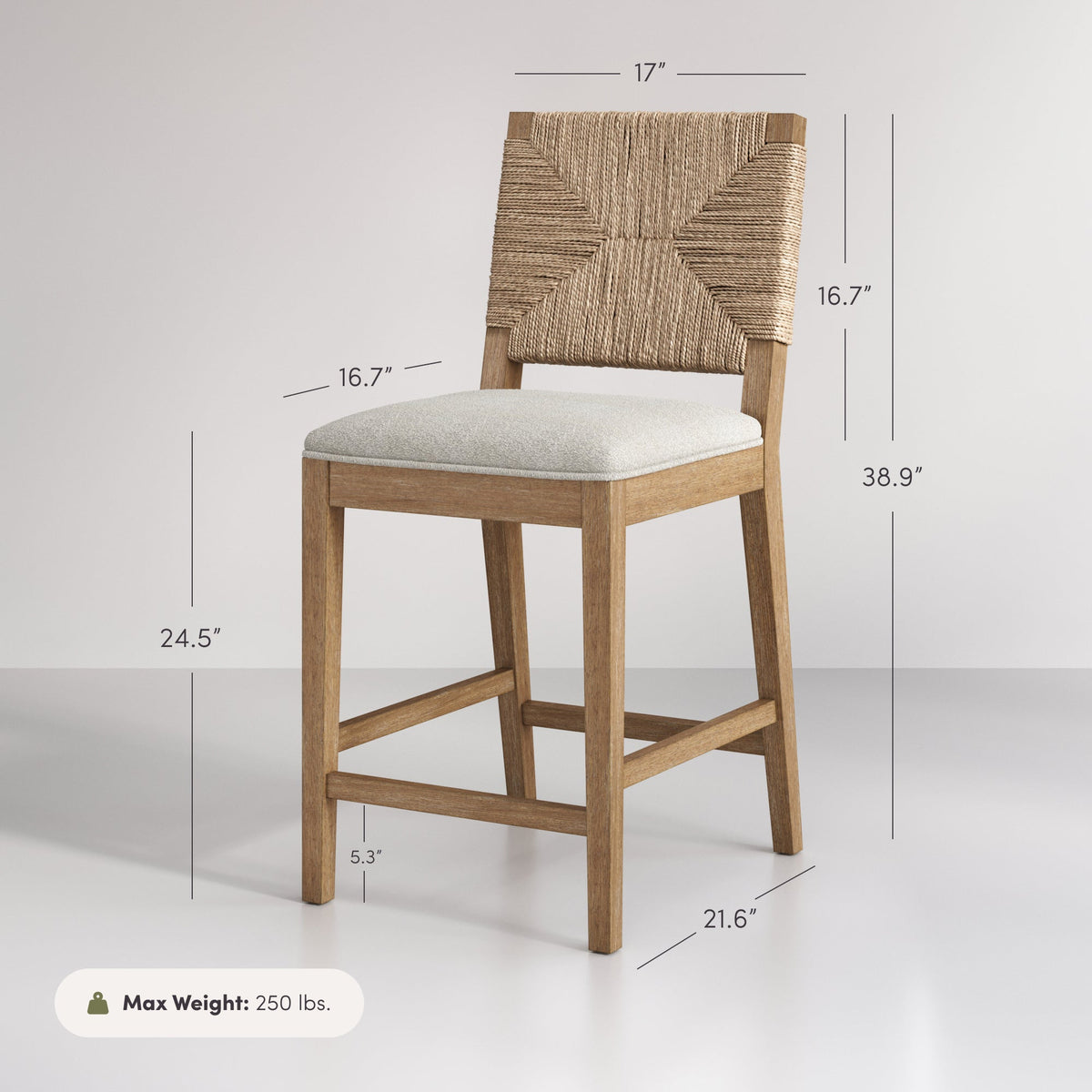 Boucle Counter Height Bar Stool, Woven Seagrass Back