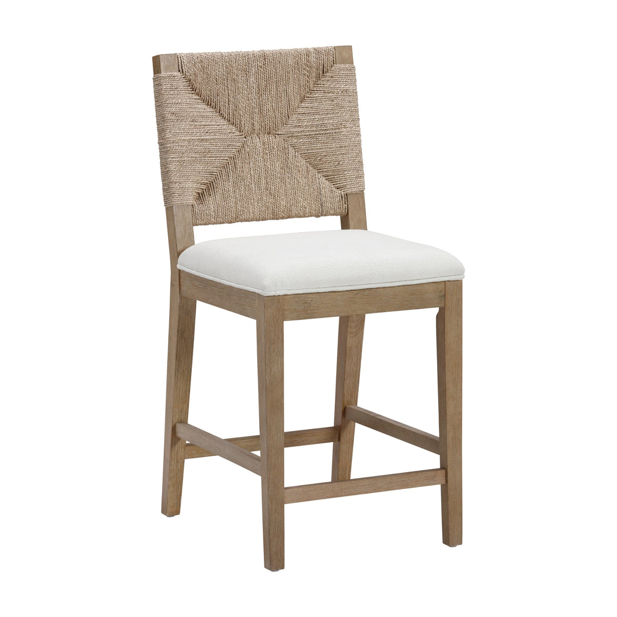 Boucle Counter Height Bar Stool, Woven Seagrass Back