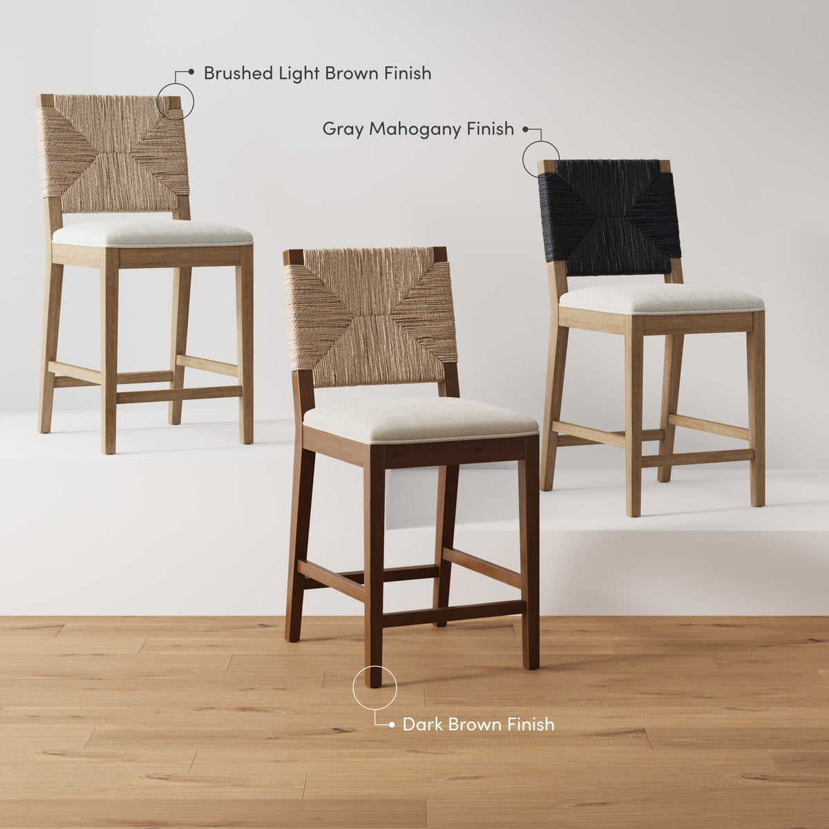Boucle Counter Height Bar Stool, Woven Seagrass Back