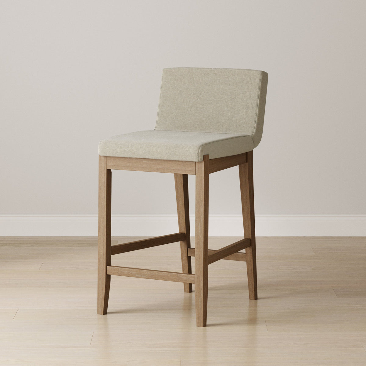 Wood Counter Height Bar Stool, Upholstered Flax Cushion