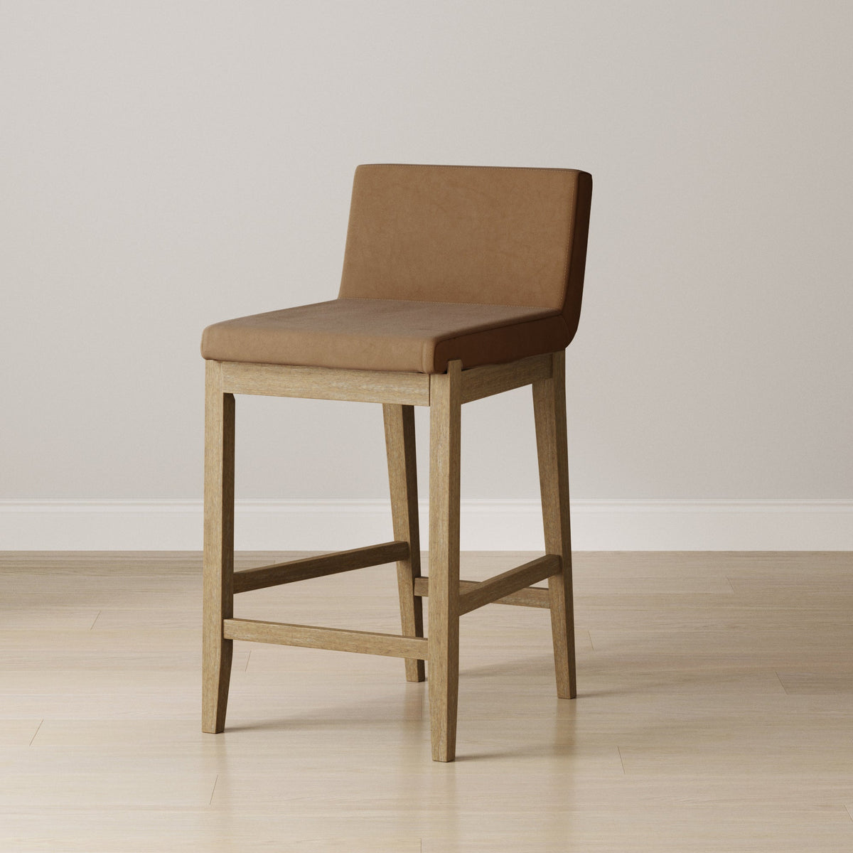 Faux Suede Counter Stool, Light Brown Wood Kitchen Stool