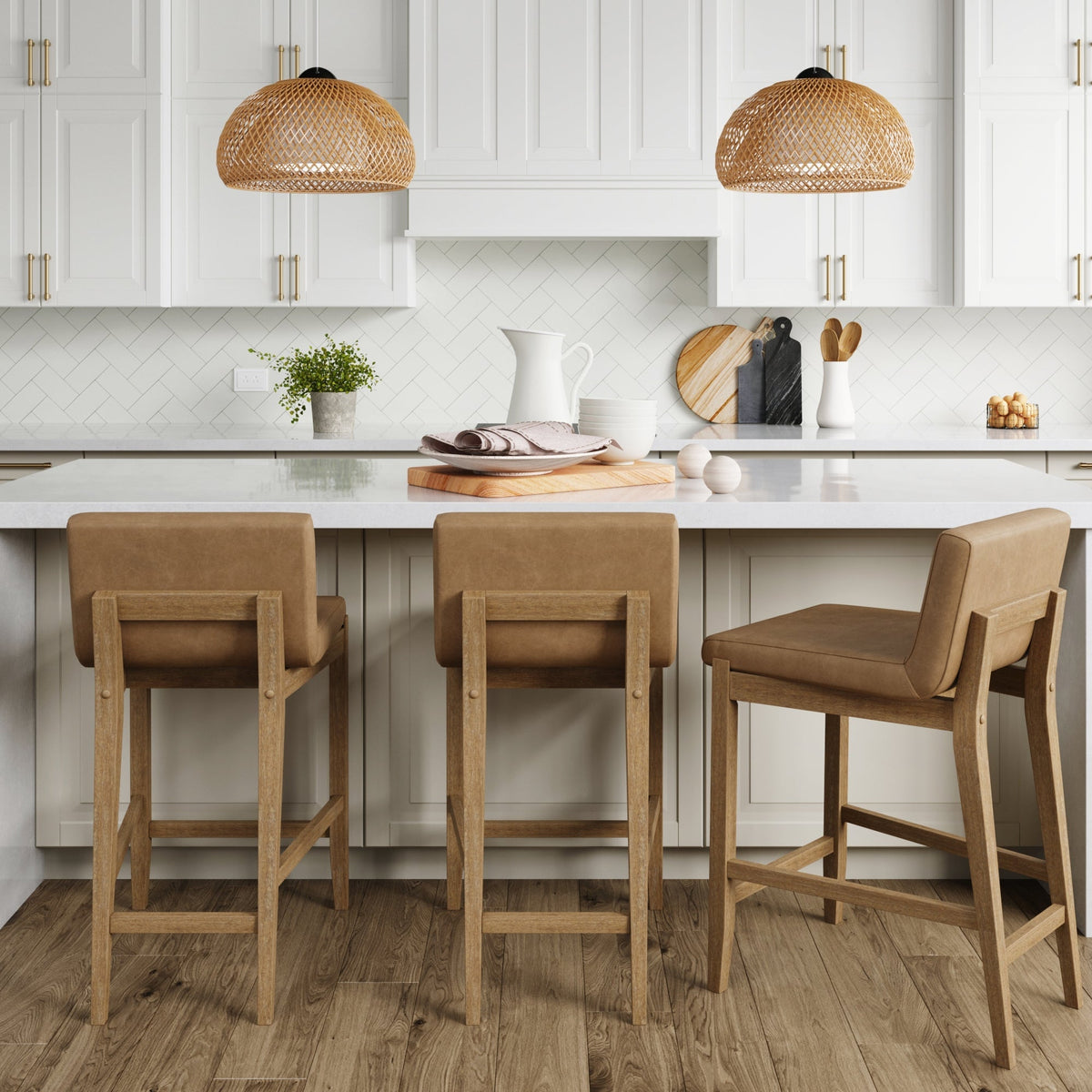 Faux Suede Counter Stool, Light Brown Wood Kitchen Stool