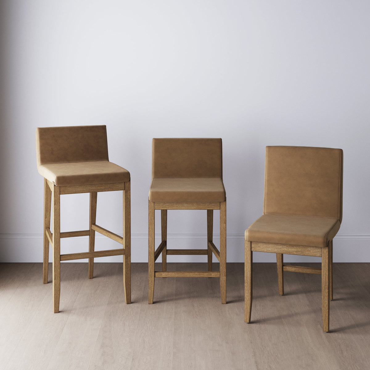 Faux Suede Counter Stool, Light Brown Wood Kitchen Stool