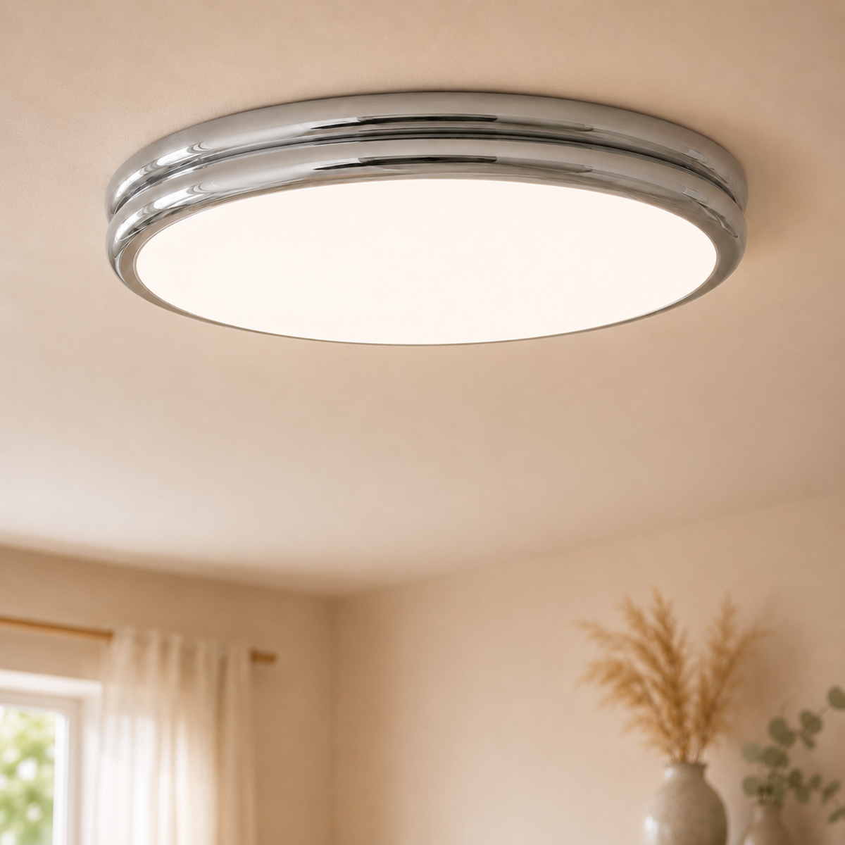 Bauhaus Flush Mount Light, Glossy Stepped Ring Ceiling Lamp