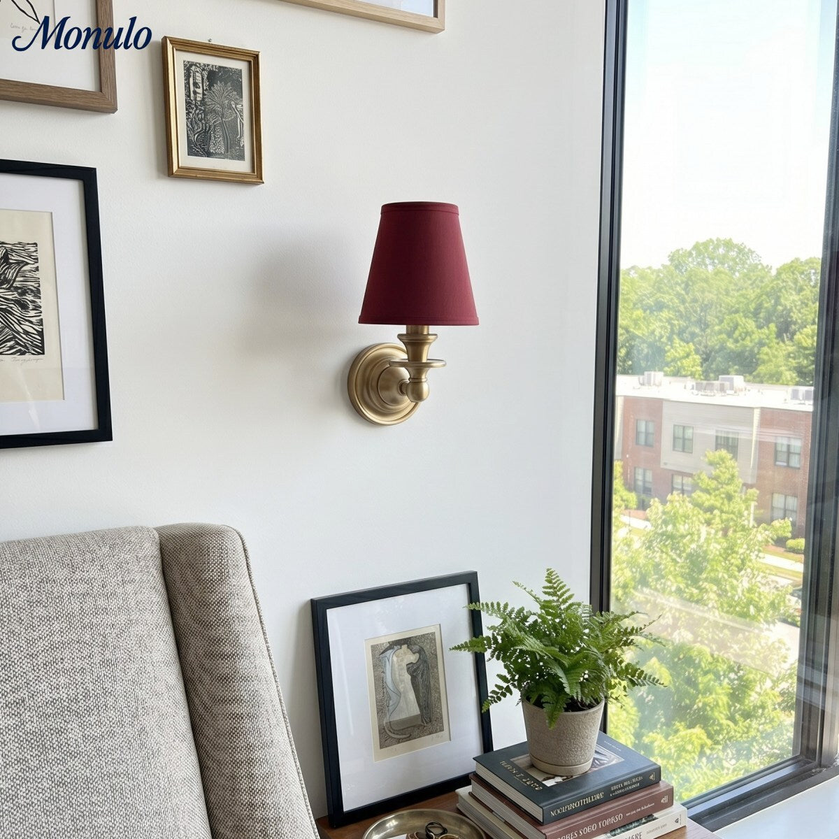 Linen Drum Shade Wall Sconce, Farmhouse Bedroom Wall Lamp