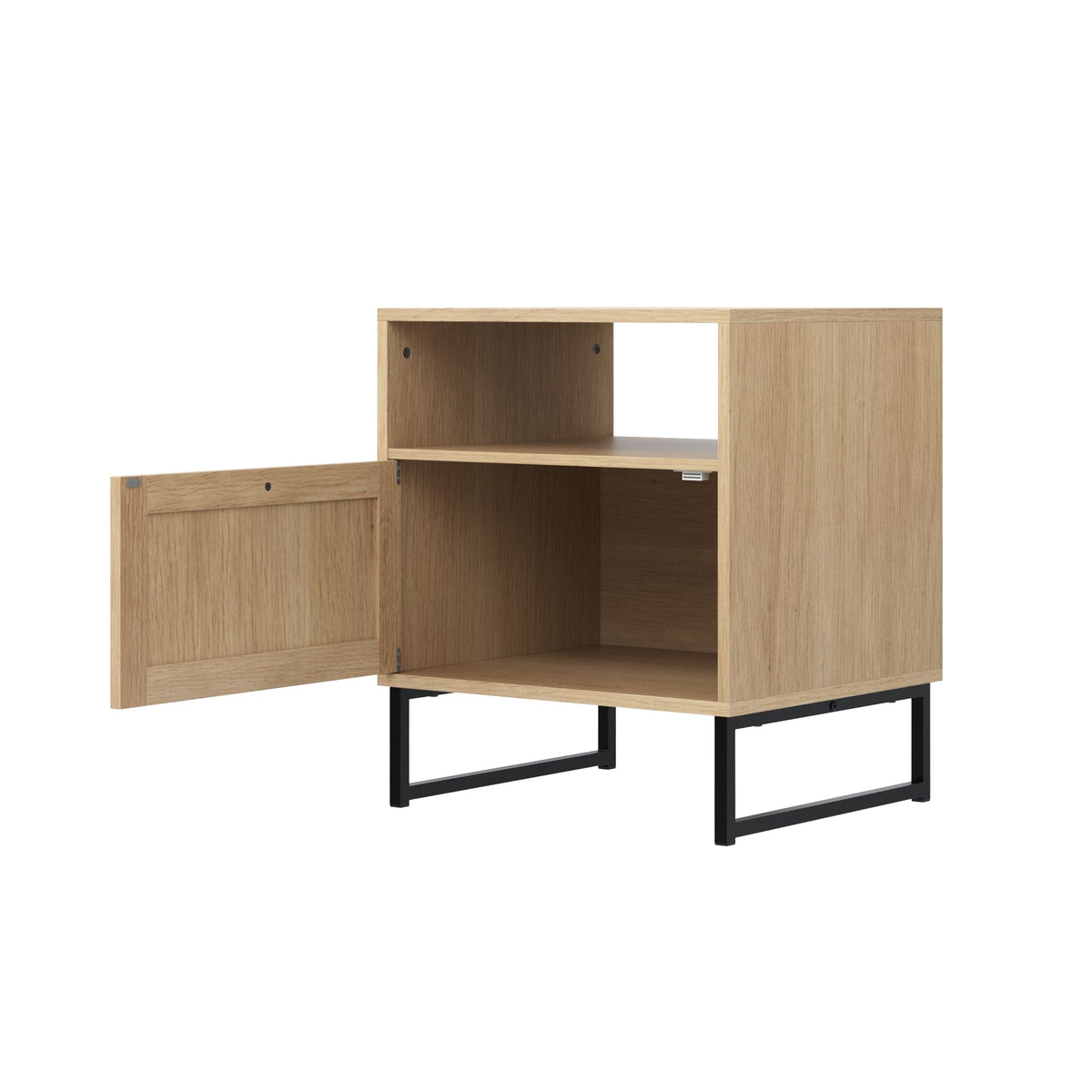 Cane Door Nightstand, Light Oak Bedside Table