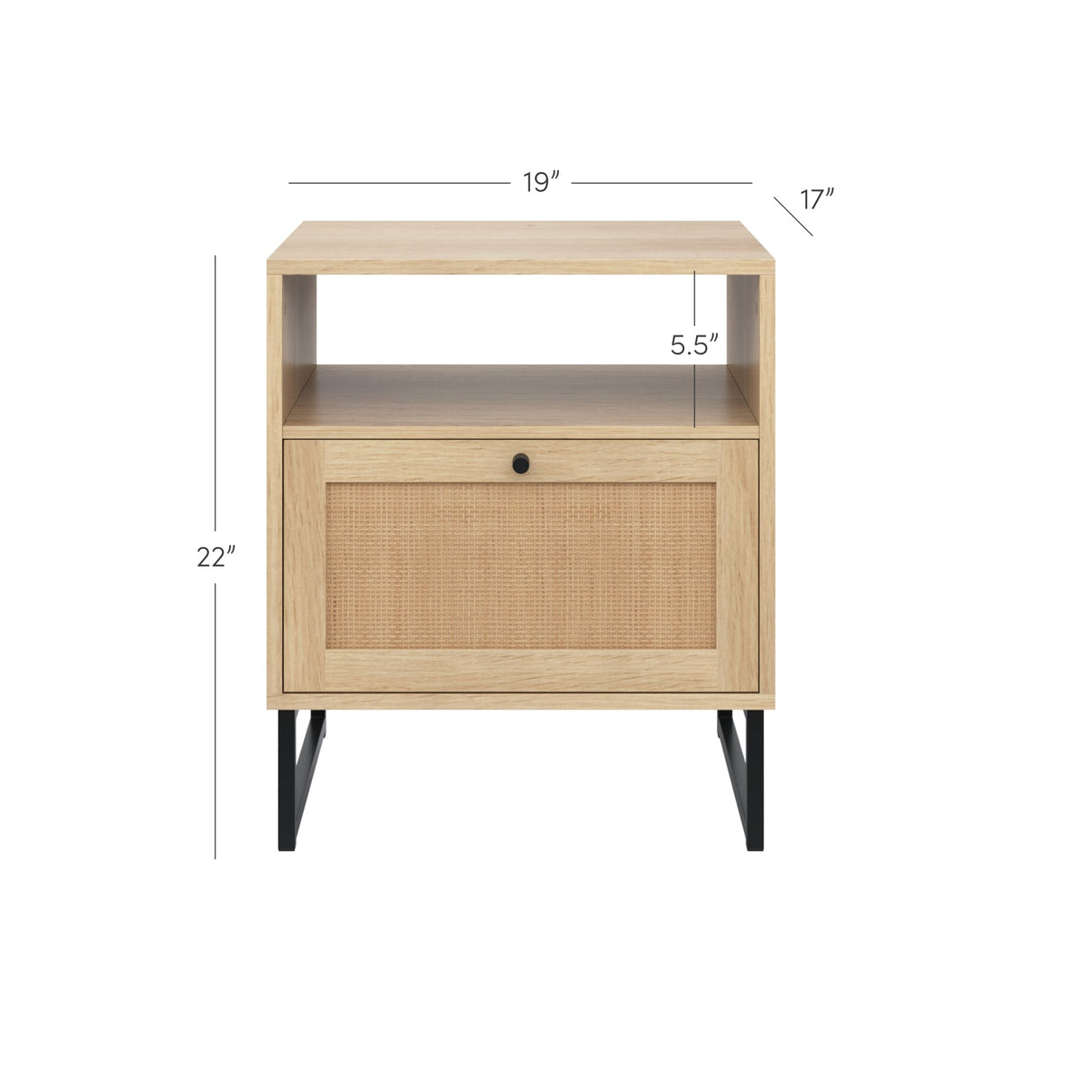Cane Door Nightstand, Light Oak Bedside Table