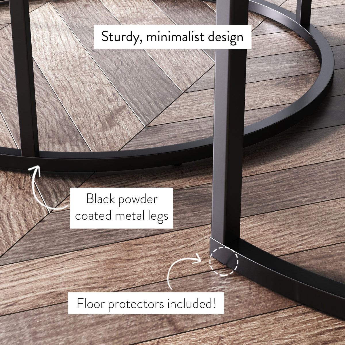 Round Nesting Coffee Table Set, Nutmeg and Black Metal