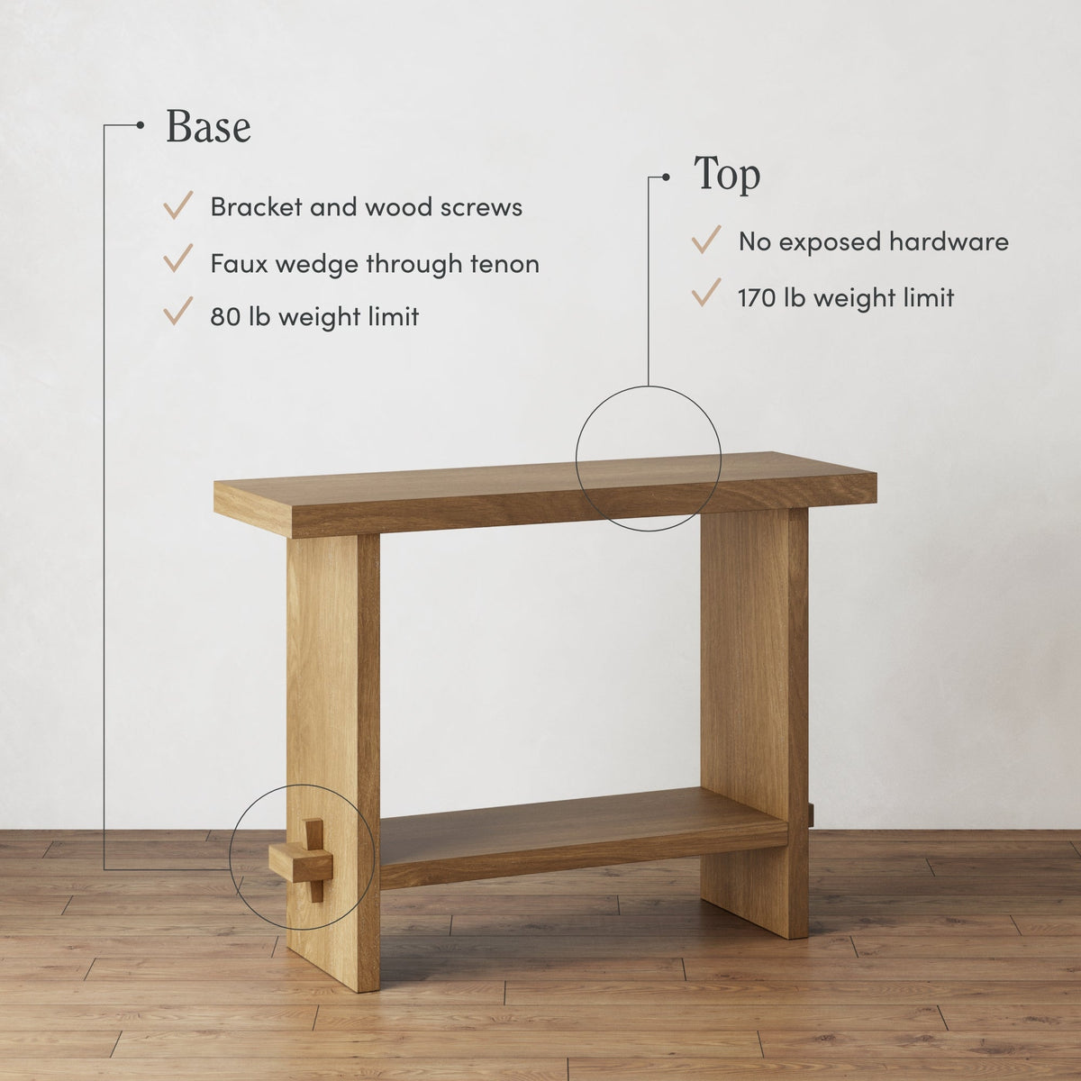 Rustic Wood Console Table, Light Brown Entryway Table