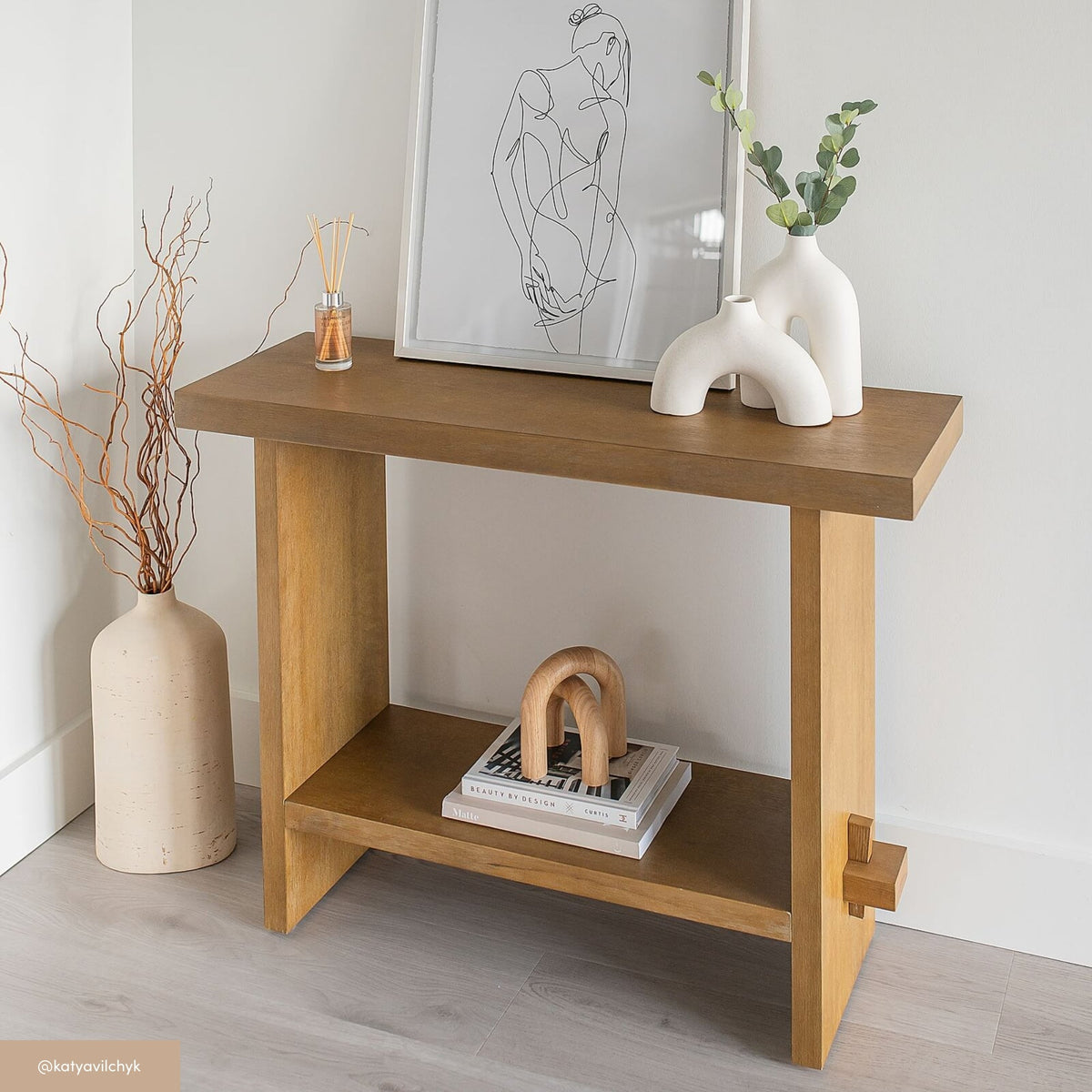 Rustic Wood Console Table, Light Brown Entryway Table